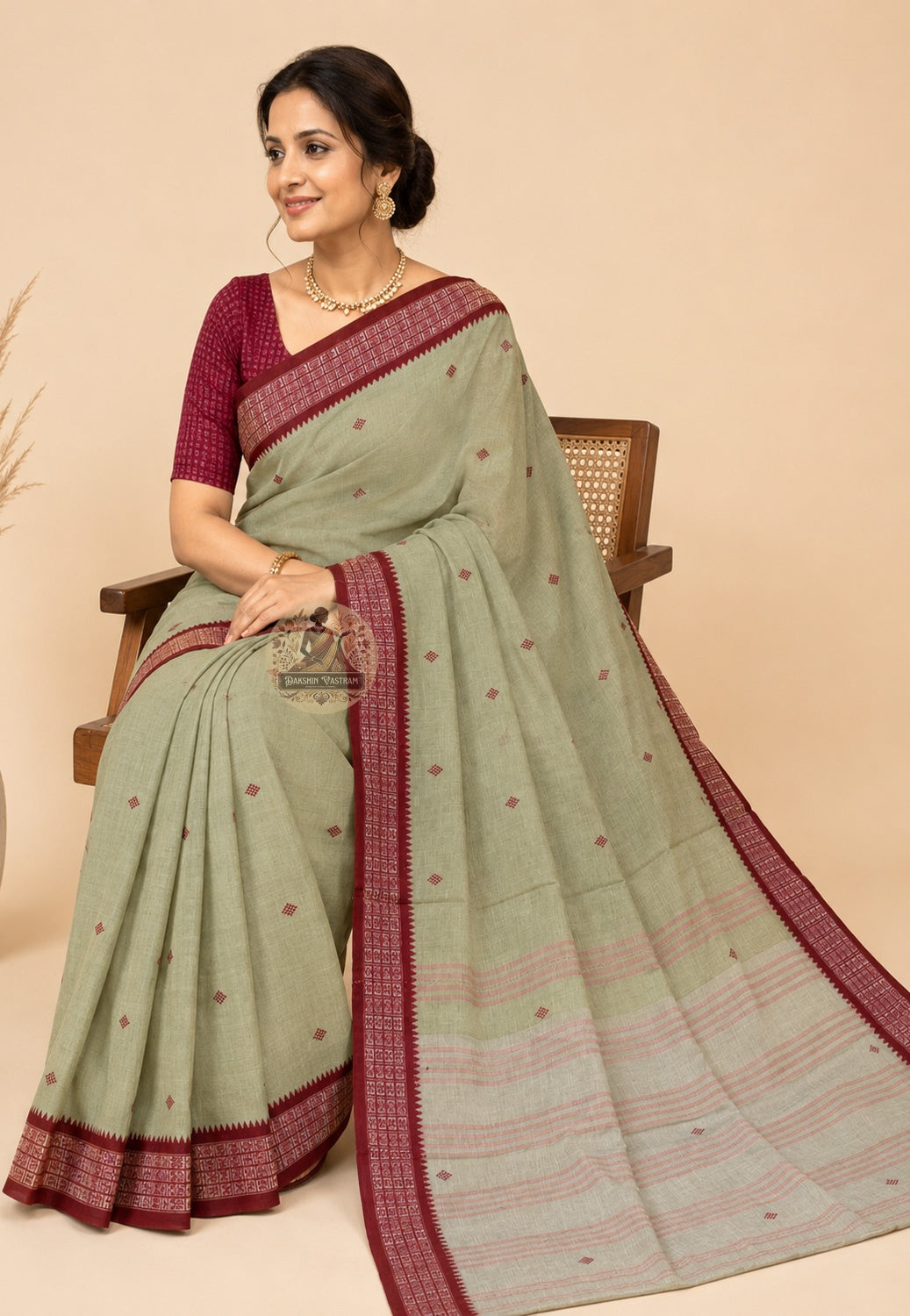 Side view of lightweight pure cotton saree showing airy handloom drape and natural fall, perfect for warm Indian summers and monsoon wear