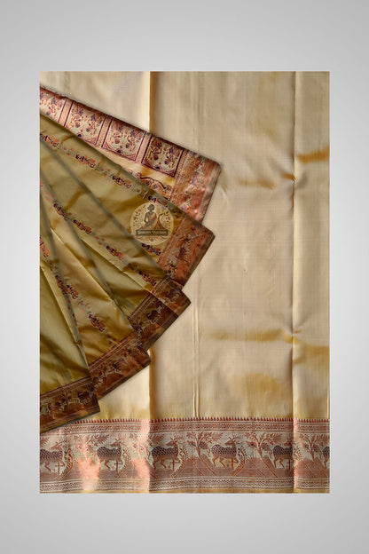 Buy Pure Silk Saree online – Close-up showing texture and golden motif work