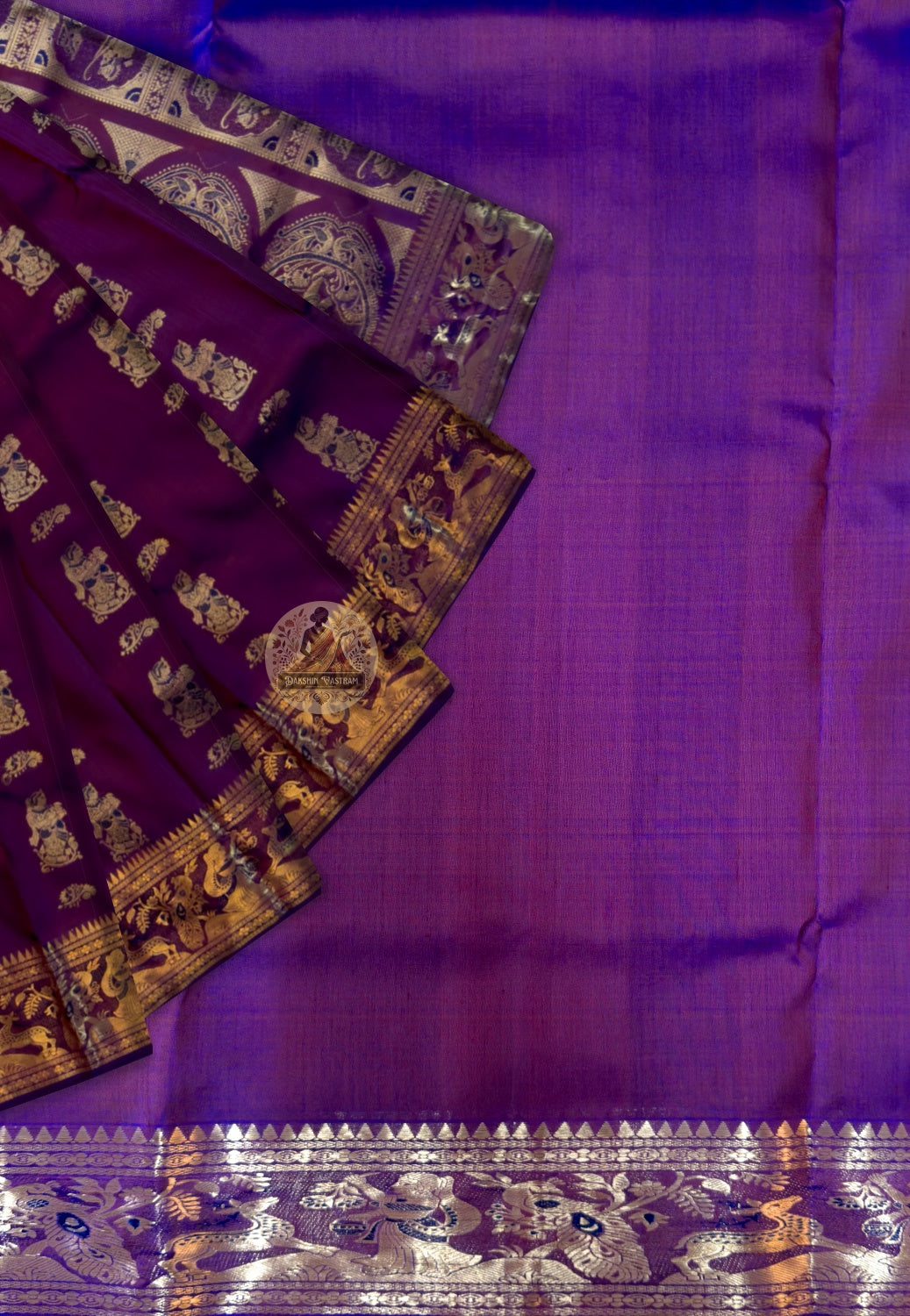 Artisan-crafted Swarnachari silk saree from Bengal — gold thread weave with refined motif placement