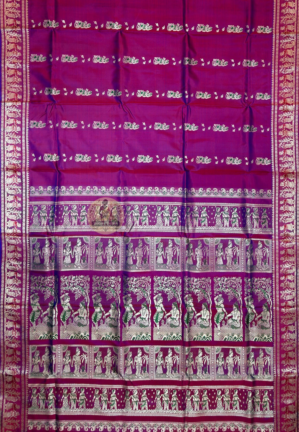 Matching blouse piece of Bishnupur Baluchari Silk Saree in pure silk with handwoven Baluchari border motifs, included with the saree