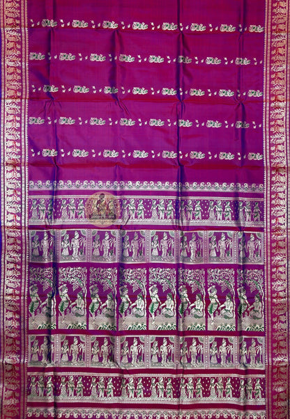 Matching blouse piece of Bishnupur Baluchari Silk Saree in pure silk with handwoven Baluchari border motifs, included with the saree