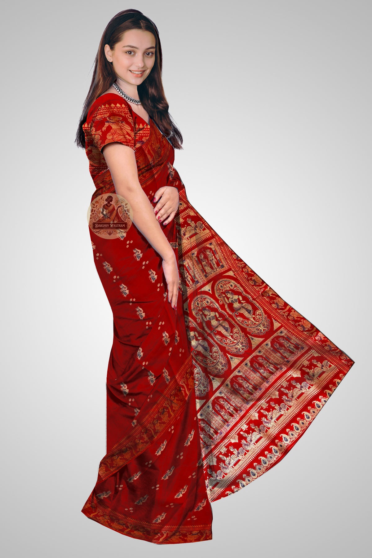 Buy Baluchari Silk Saree in London – Rear view showing pallu artwork