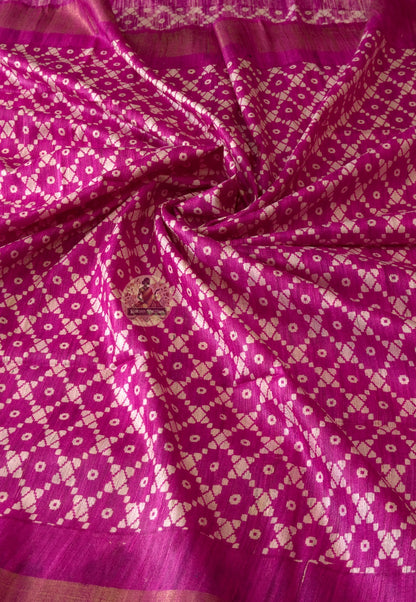 Close-up of Ghicha Tussar Silk weave revealing short-staple raw silk fibres, natural texture and artisan signature irregularities — proof that a human being made this, thread by thread