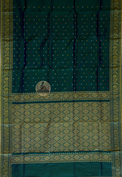 Full view of Bishnupuri pure katan silk saree in complete drape – the Bengal handloom that makes every woman fall in love with her reflection, for Diwali, weddings and cultural galas worldwide