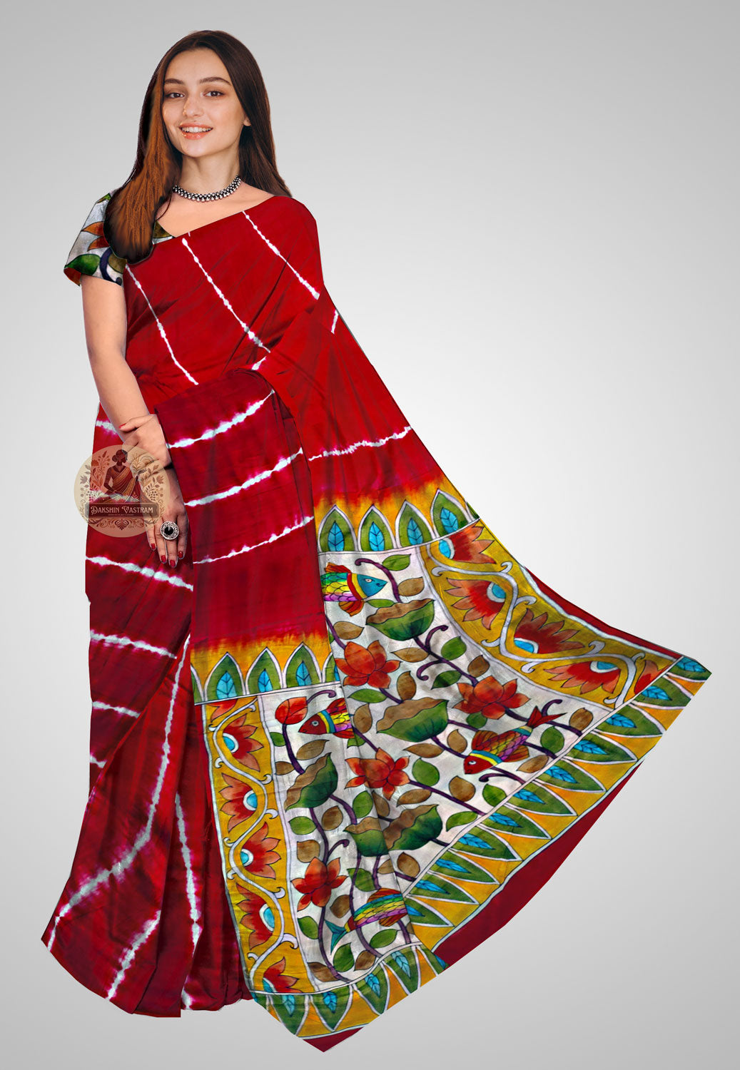 Pure Silk Saree front view – Full-length drape for festive occasions