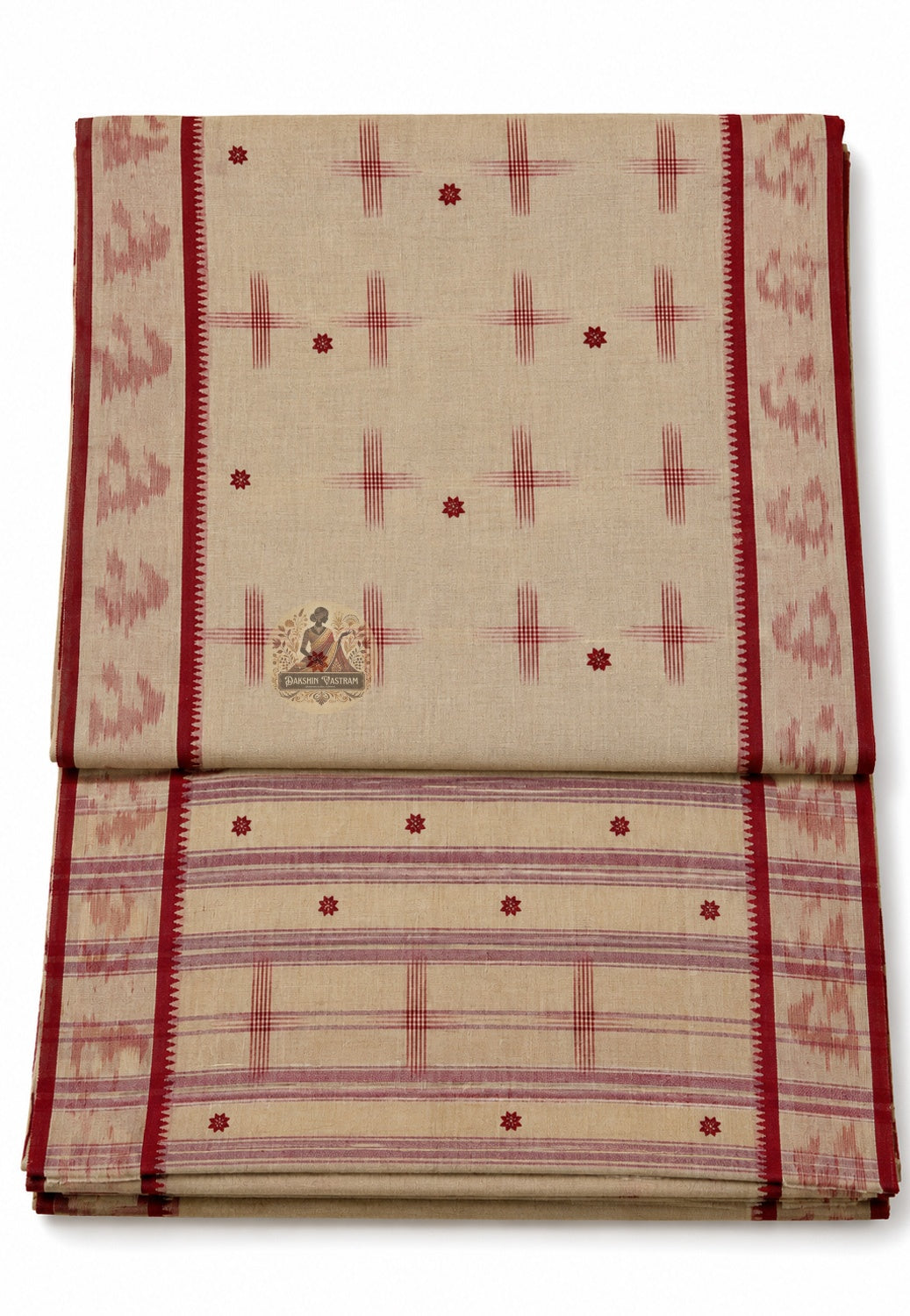 Close-up of ethical handloom pure cotton weave showing fine natural texture, artisan thread work, and the craft of sustainable Indian handloom tradition