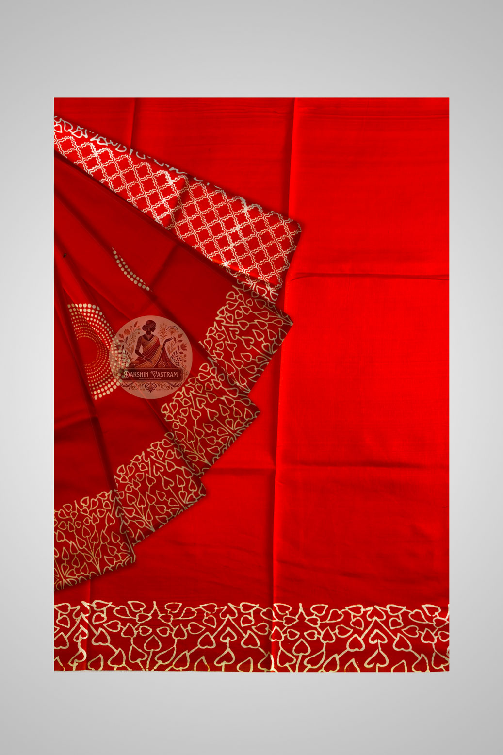 Buy Handloom Katan Silk Saree online – Close-up of block print detailing