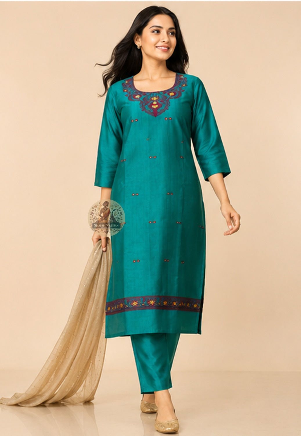 Green Baluchari handloom silk kurti piece with intricate Resham threadwork detail – premium Indian fabric UK