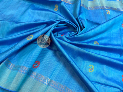 Detail of Bishnupur Pure Katan Silk Saree border and pallu – intricate handloom craftsmanship from West Bengal, India