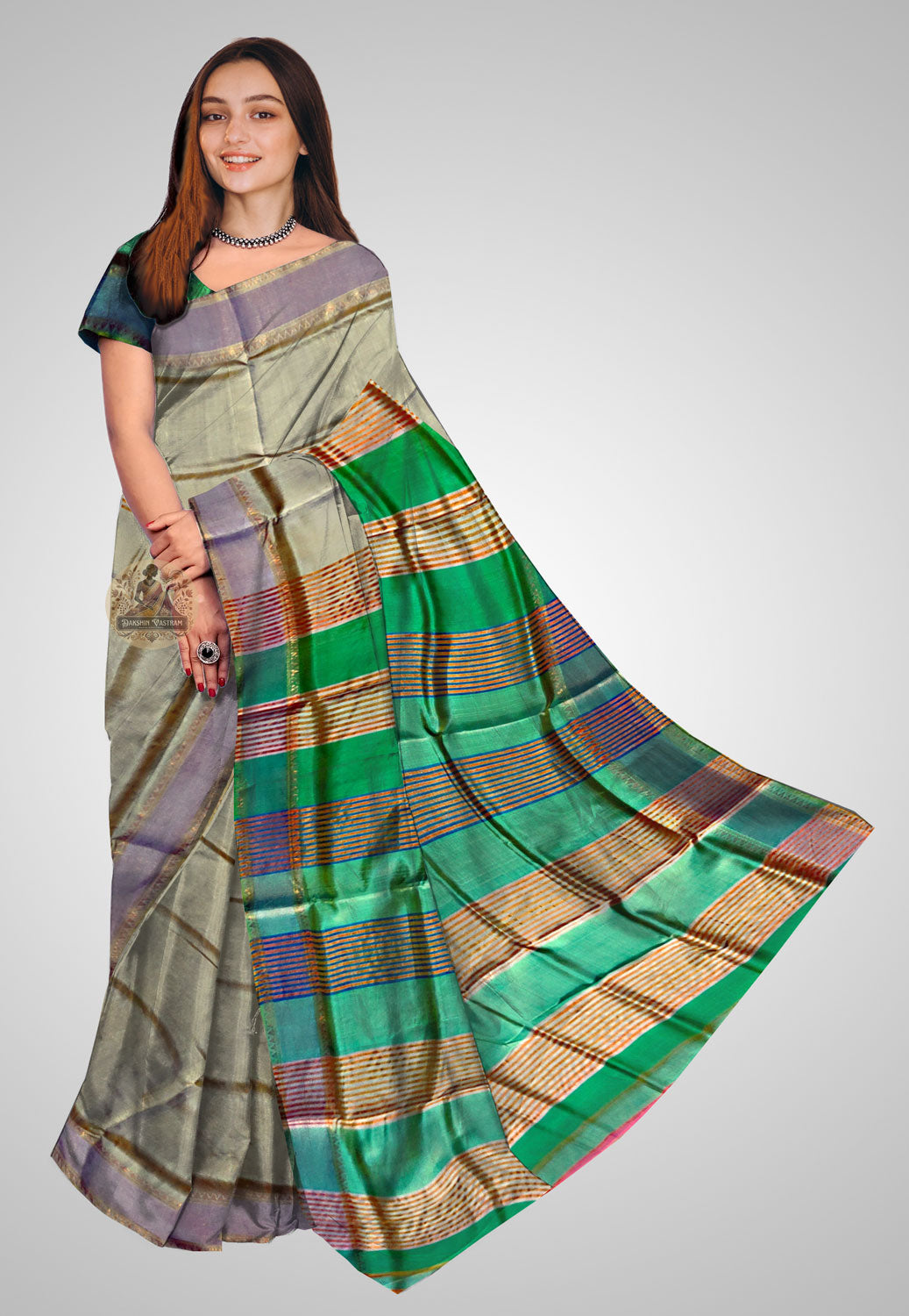 Traditional Indian Pure Silk Saree – Front view with classic drape
