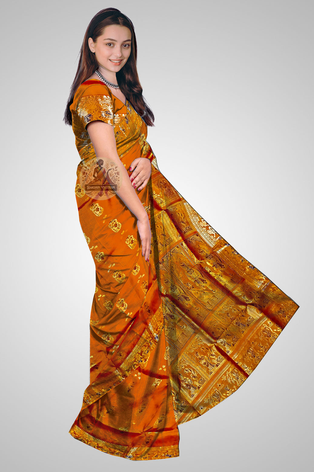 Shop Bengal Swarnachari Saree online – Side view with intricate zari weaving