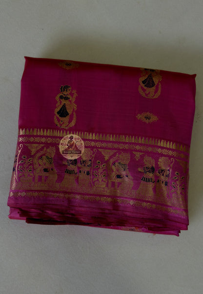 Close-up of intricate zari weave on Swarnachari Bengal silk saree — buy online