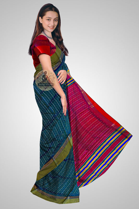 Shop Bishnupur Silk Saree online – Side view showing Bindu Booti motifs