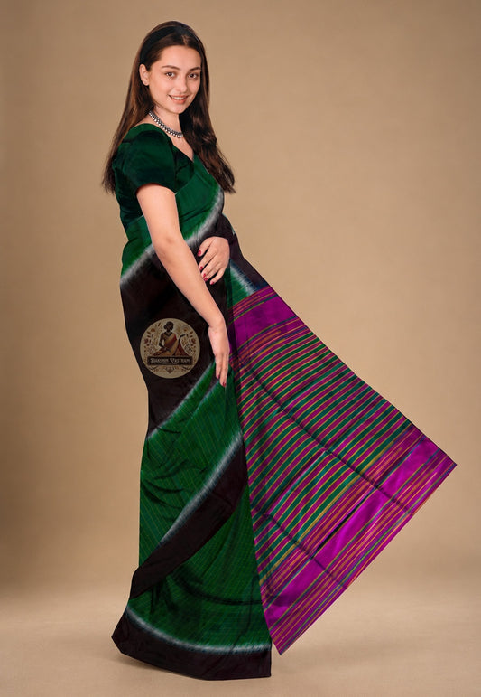 Side view of Bishnupur Katan Silk Saree showing structured drape and elegant fall, ideal for Bengali weddings and Durga Puja