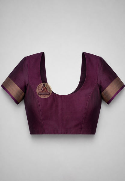 Close-up of blouse piece of Bishnupur Pure Katan Silk Saree featuring hand-woven traditional border detailing in fine pure Katan silk, part of Dakshin Vastram Durga Puja Collection 2026 — made without hurry, worn with intention