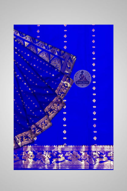 Buy Swarnachari Pure Silk Saree online – Majestic Blue blouse view