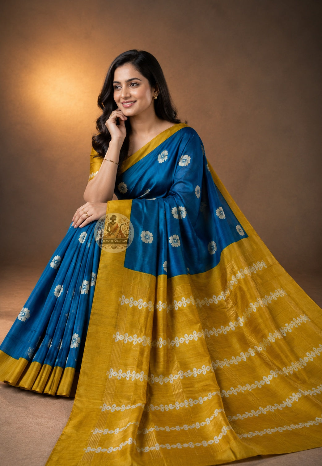 Rear view of Ghicha Tussar Silk Saree displaying handwoven pallu in natural earthy tone, artisan-crafted saree for Rath Yatra in Puri and Diwali puja gatherings across India