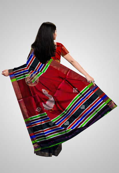 Rear view of Pure Silk Saree – Handcrafted pallu with elegant flow