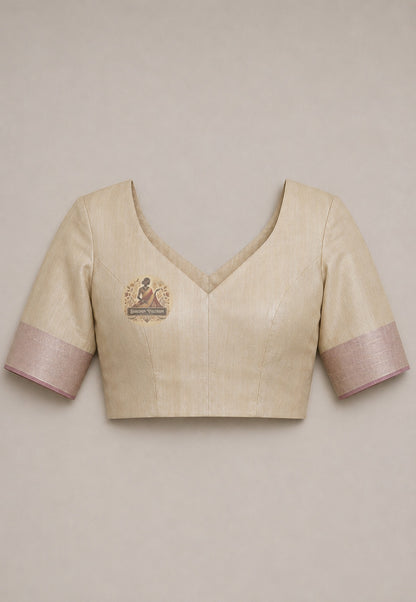 Woman in Bhagalpur Tussar silk handloom saree styled for her first saree occasion — earthy wild silk elegance, Dakshin Vastram UK