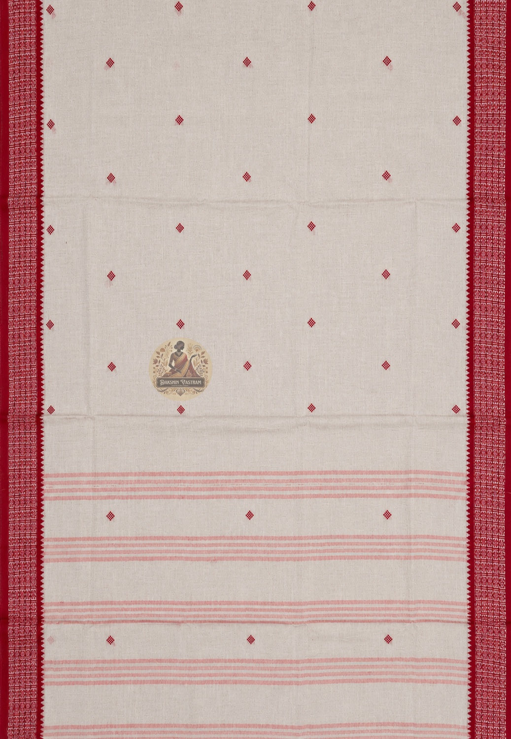 Rear view of pure cotton handloom saree highlighting the pallu and woven border, ideal for Ugadi, Vishu and South Indian festive wear