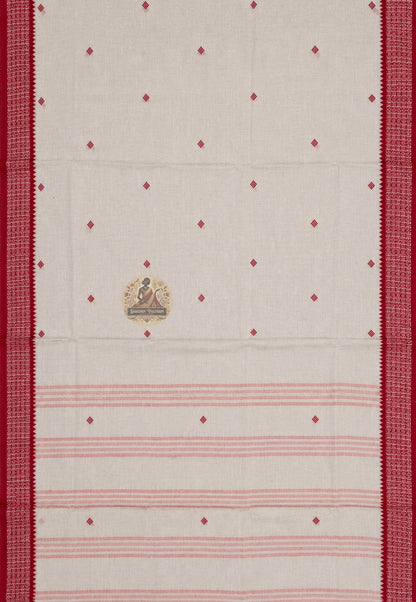 Rear view of pure cotton handloom saree highlighting the pallu and woven border, ideal for Ugadi, Vishu and South Indian festive wear