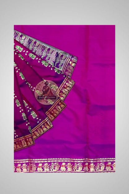 Buy Purple Baluchari Saree online – Purple Baluchari Saree blouse view