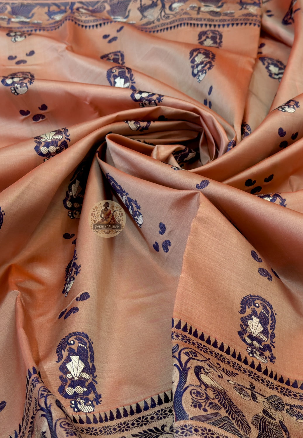 Luxury Indian handloom Baluchari saree with silk thread figural weave — premium ethnic wear for UK and EU
