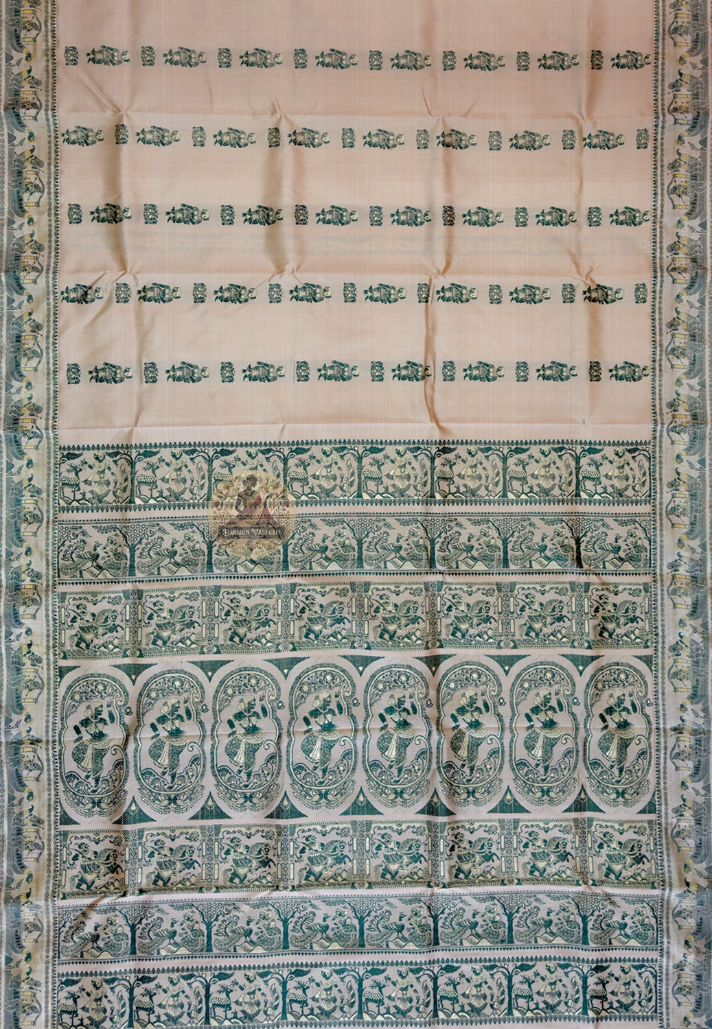 Dakshin Vastram Baluchari silk saree — traditional pit loom craft, ships to London, Manchester, Edinburgh