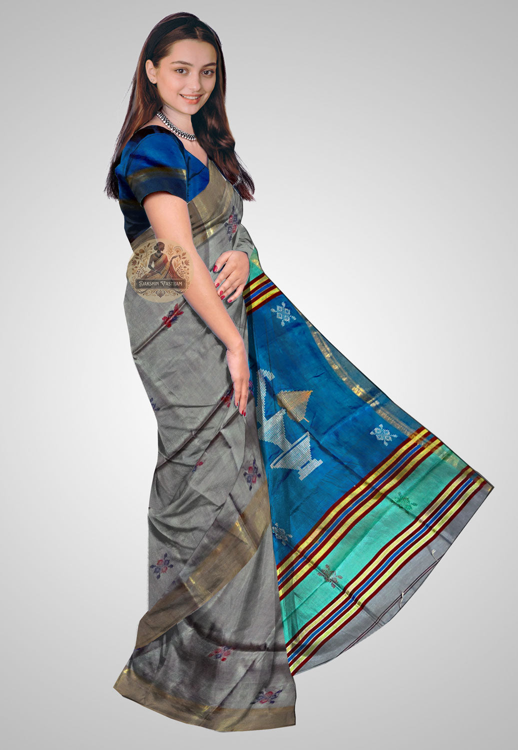 Traditional Indian Silk Saree side view – Flowing craftsmanship in motion