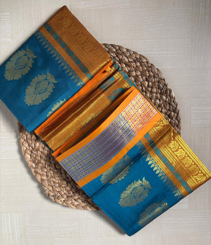Buy Semi Silk Saree in Soft Beige online – Semi Silk Saree rear view