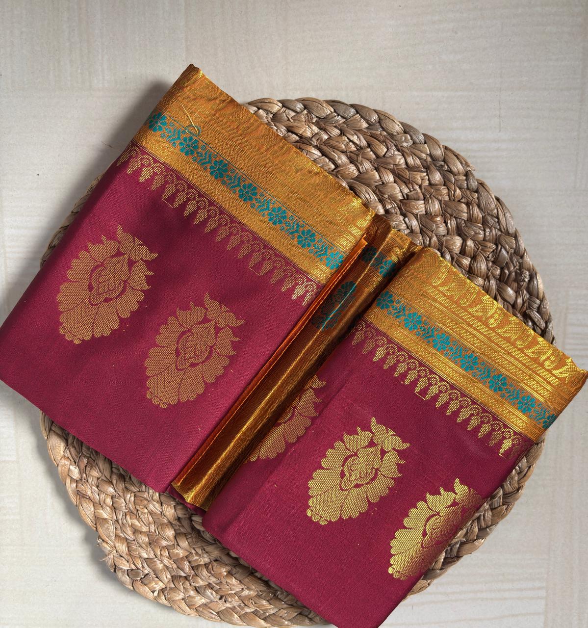 Buy Semi Silk Saree in Rose Gold online – Semi Silk Saree side view