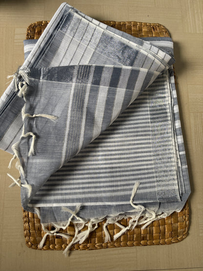 Buy Grey White Cotton Saree online – Grey White Saree rear view