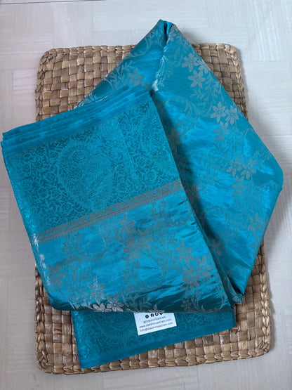 Buy Semi Silk Saree online – Turquoise Blue Semi Silk Saree rear view