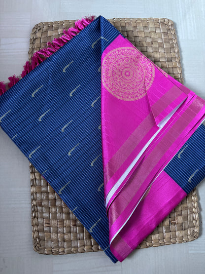 Buy Semi Silk Saree online – Pink & Blue Semi Silk Saree rear view
