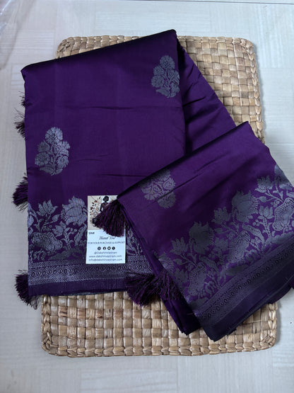 Buy Semi Silk Saree online – Elegant Purple Saree blouse view