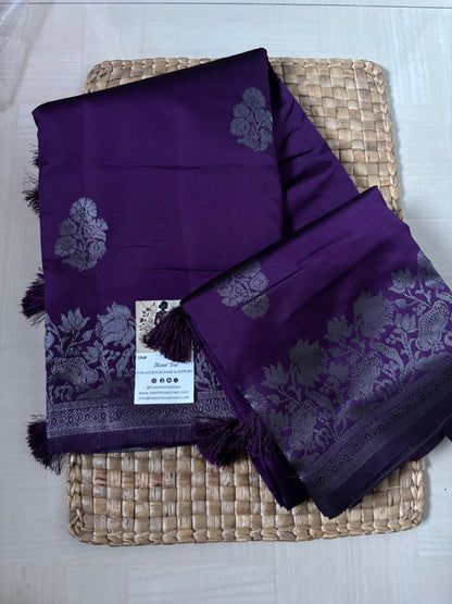 Buy Semi Silk Saree online – Elegant Purple Saree rear view