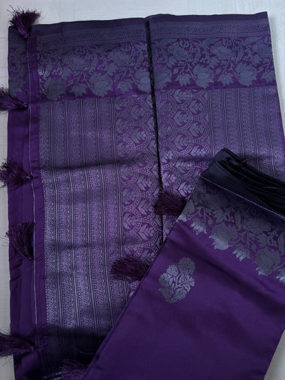 Buy Semi Silk Saree online – Elegant Purple Saree full view