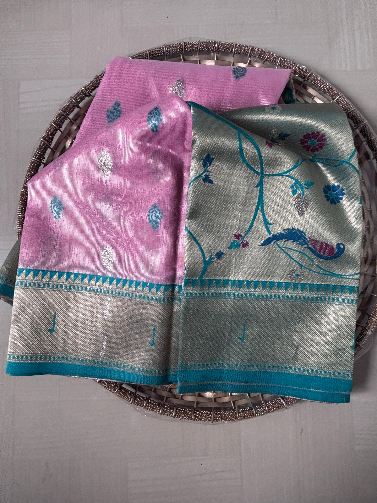 Buy Tissue Silk Saree online – Lavender Bird Motif Saree full view