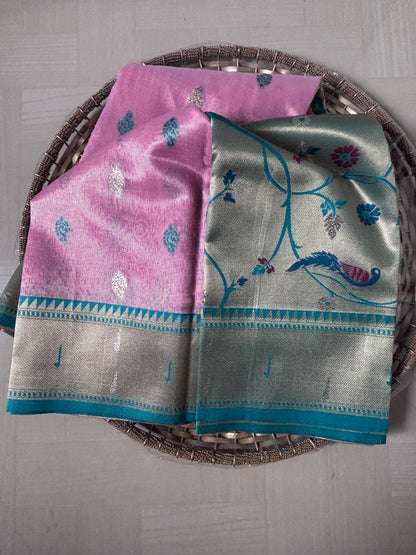 Buy Tissue Silk Saree online – Lavender Bird Motif Saree full view