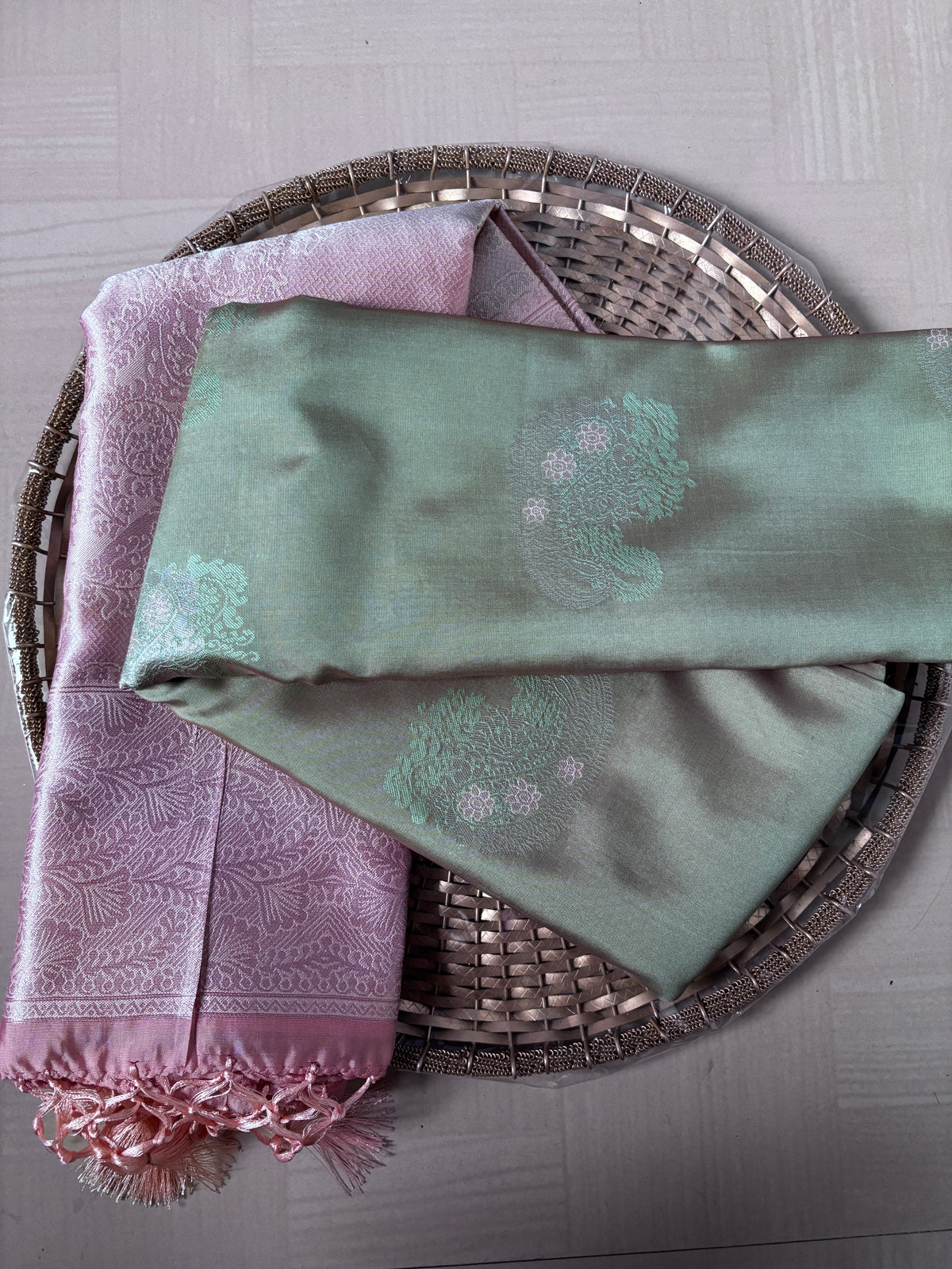 Buy Soft Silk Saree online – Lavender Green Saree rear view