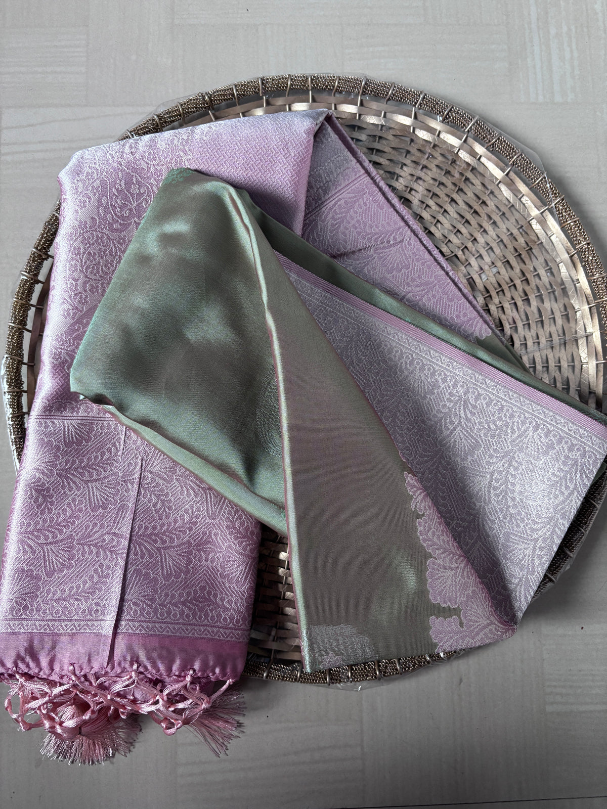 Buy Soft Silk Saree online – Lavender Green Saree full view