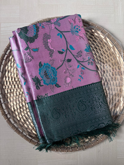 Buy Tissue Silk Saree online – Lavender Teal Saree front view