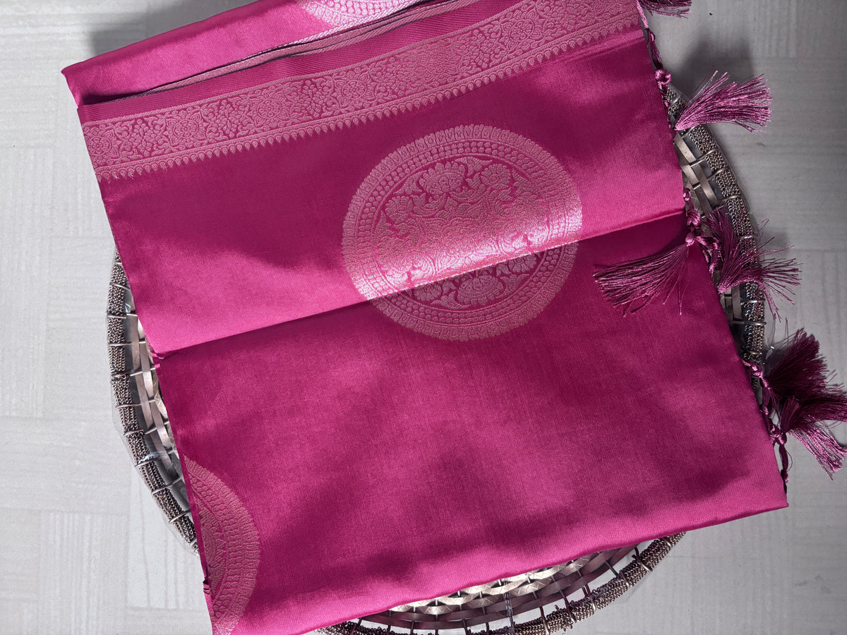Buy Semi Soft Silk Saree online – Rose Pink Saree full view