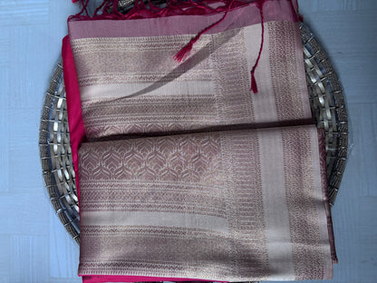 Buy Katan Soft Silk Saree online – Rani Pink Saree rear view