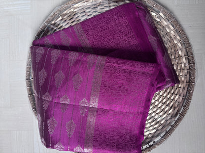 Buy Tussar Silk Saree online – Purple Zari Saree full view
