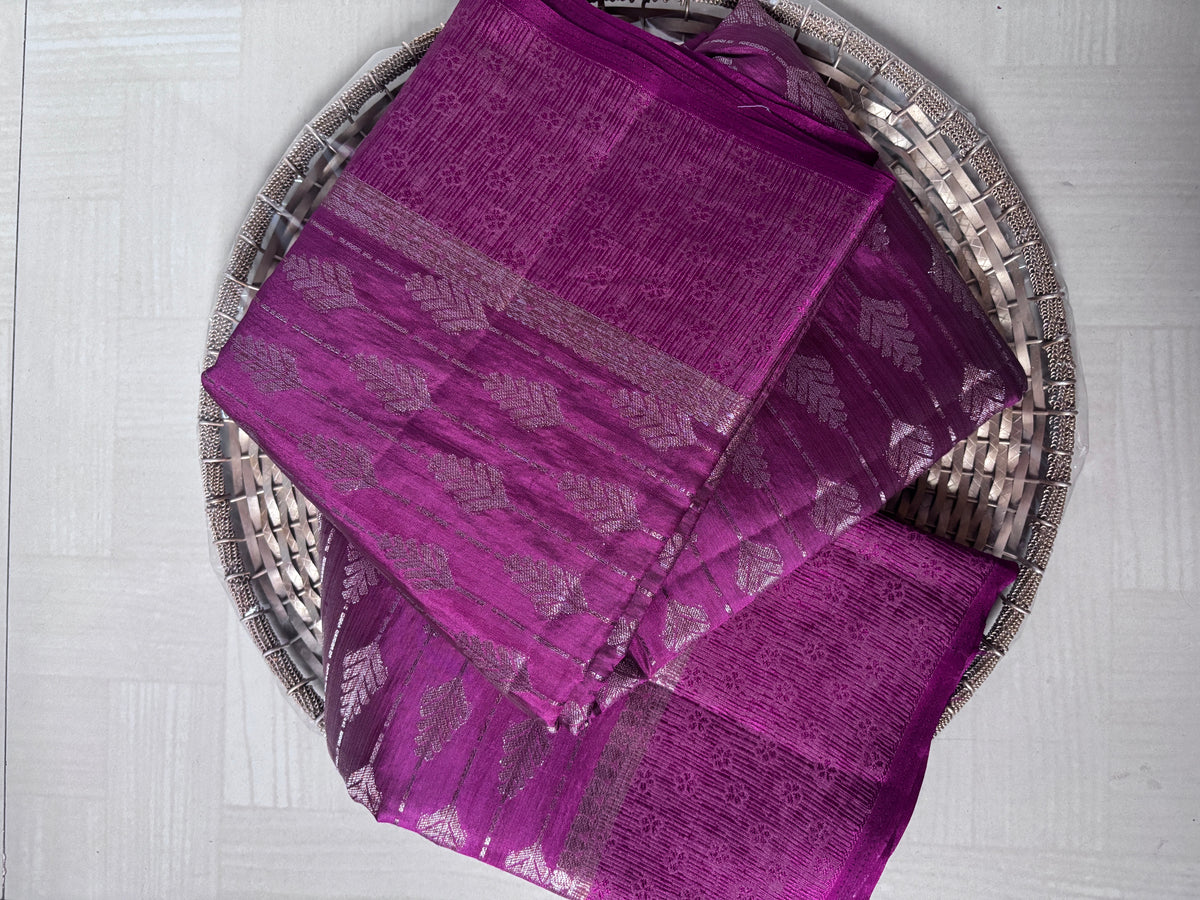 Buy Tussar Silk Saree online – Purple Zari Saree rear view