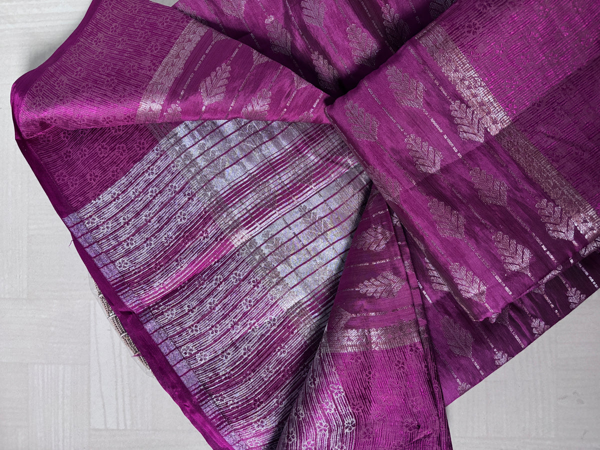 Buy Tussar Silk Saree online – Purple Zari Saree side view