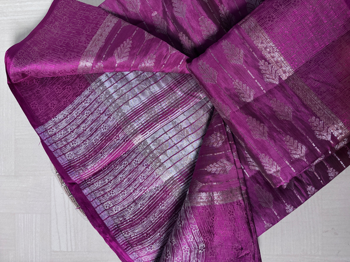 Buy Tussar Silk Saree online – Purple Zari Saree blouse view