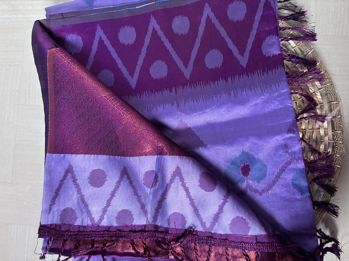 Buy Semi Silk Saree online – Purple Ikat Saree rear view
