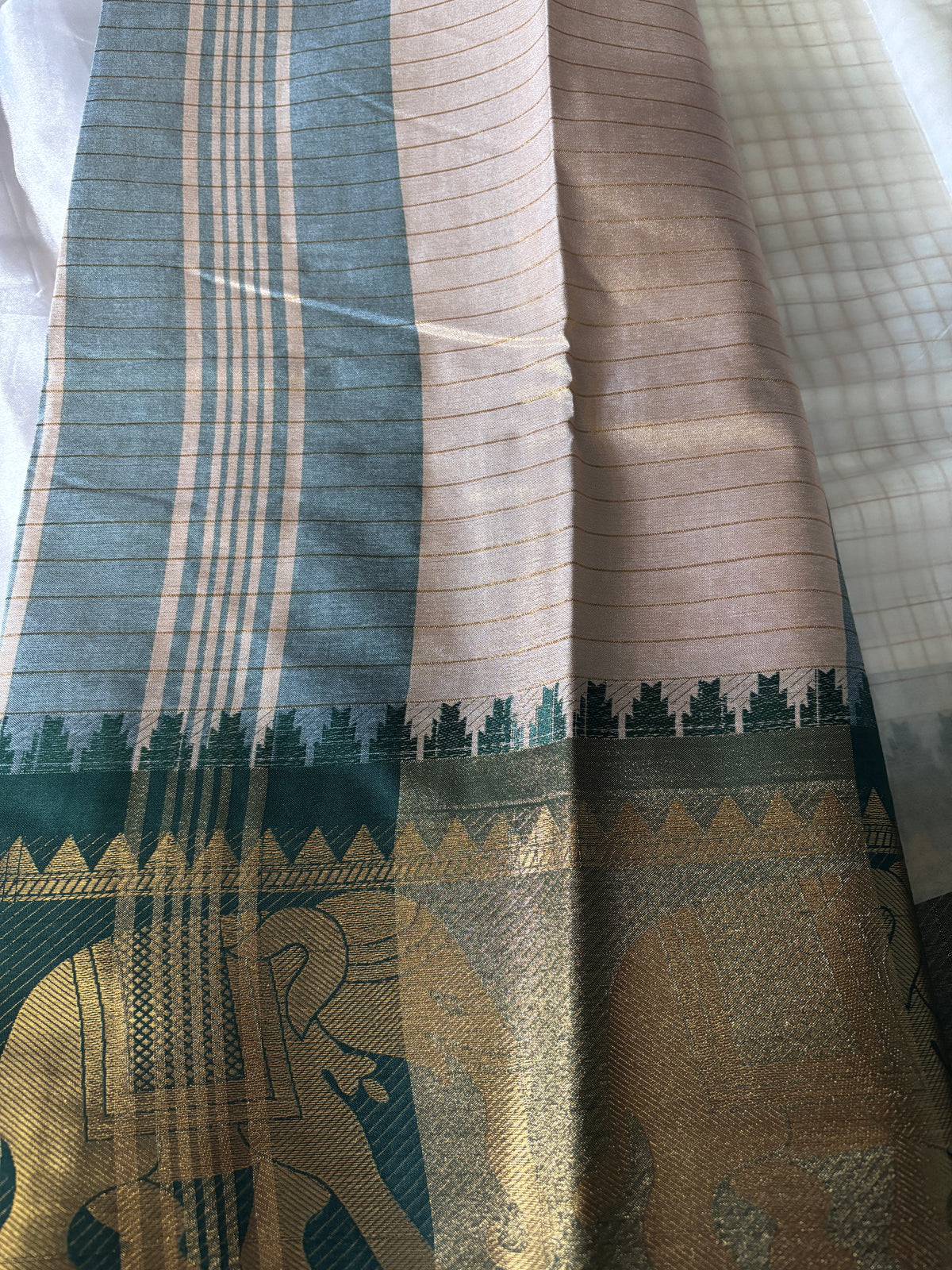 Buy Handloom Dola Silk Saree – Rear view with elegant pallu design